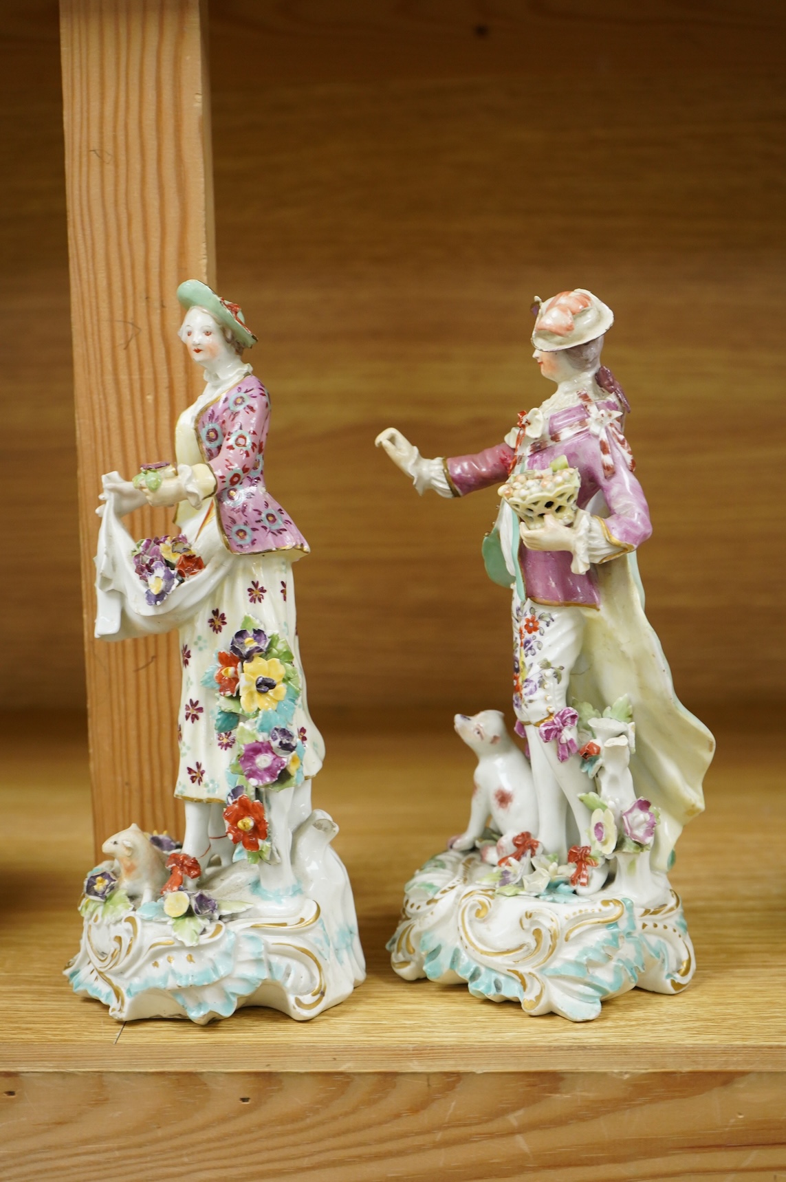 A pair of early Derby figures of a lady and gentleman, c.1758, tallest 22cm high